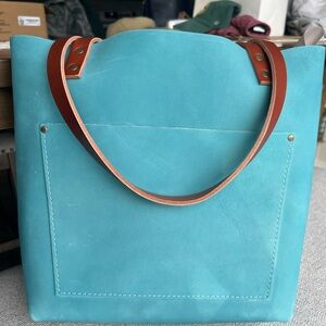 Stylish Blue Brushed Portland Leather Tote Bag